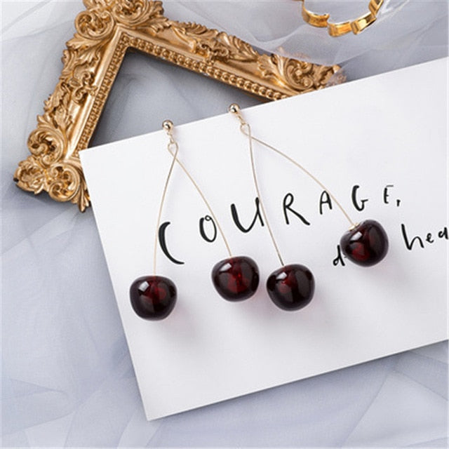 AOMU 2020 New Japan Korean Cherry Fruit Shaped Drop Earrings For Women Sweet Girls Cute Brincos Line Pendientes Jewelry Gifts