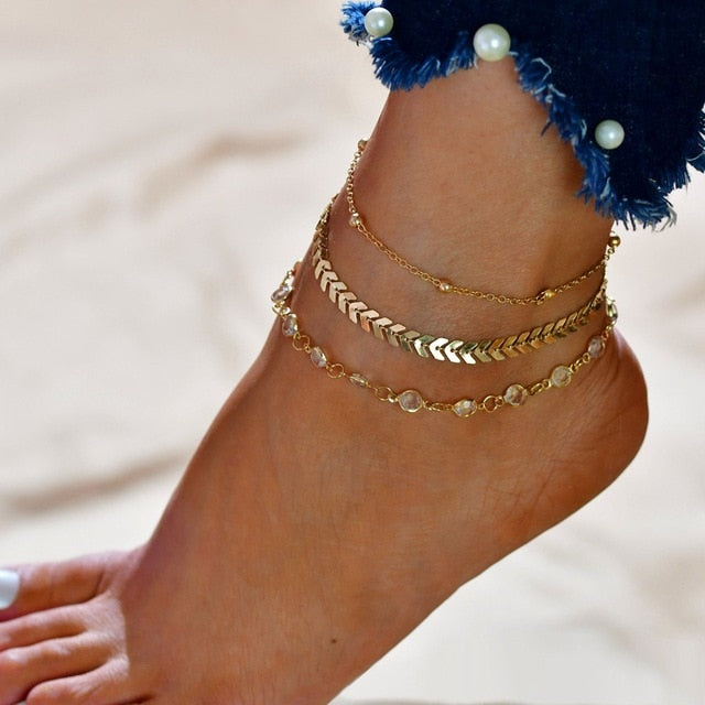 WUKALO Fashion Multilayer Cute Butterfly Anklets for Women Bohemian Simple Anklet Gold Color Chain Ankle Bracelet on Leg