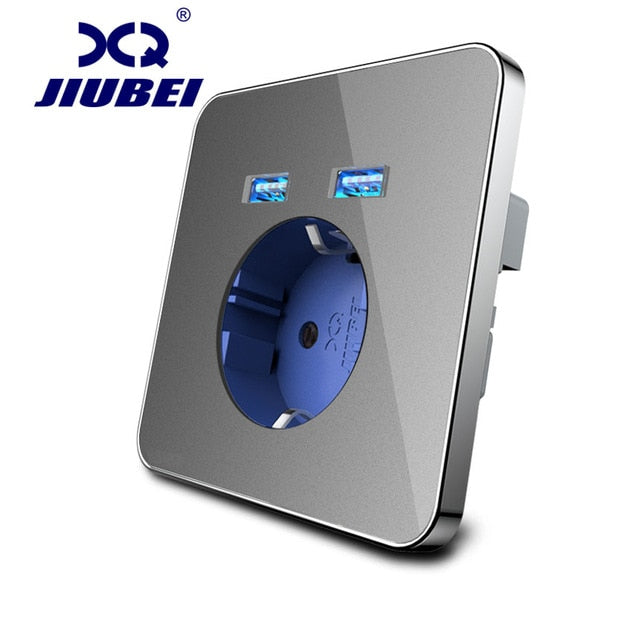 Jiubei  White Crystal Glass Panel 2A Dual USB Port Wall Charger Adapter Charging Socket With USB Wall Adapter EU Plug Socket Pow