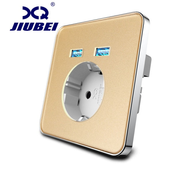 Jiubei  White Crystal Glass Panel 2A Dual USB Port Wall Charger Adapter Charging Socket With USB Wall Adapter EU Plug Socket Pow