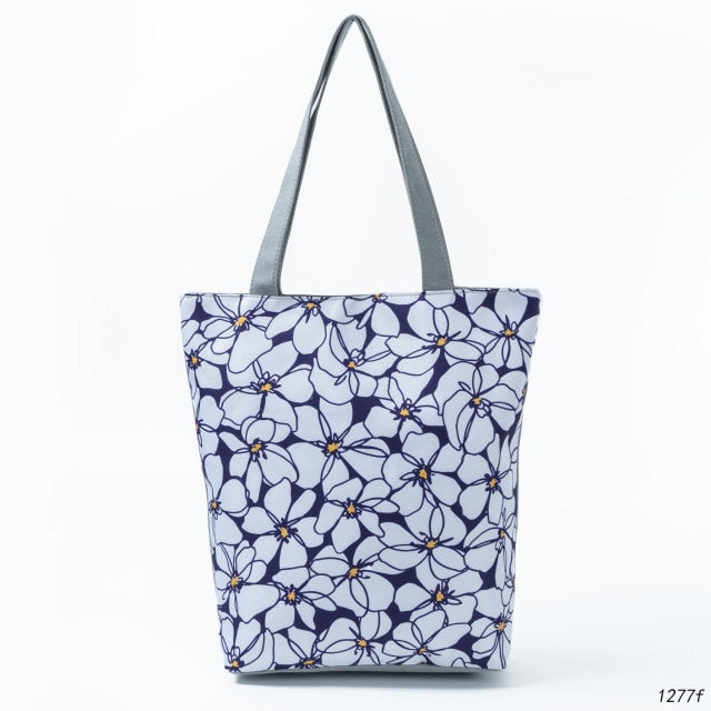 Miyahouse Summer Green Leaf Printed Women Handbag Foldable & Reusable Beach Bag Large Capacity Canvas Travel Bag For Female