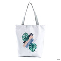 Miyahouse Summer Green Leaf Printed Women Handbag Foldable & Reusable Beach Bag Large Capacity Canvas Travel Bag For Female