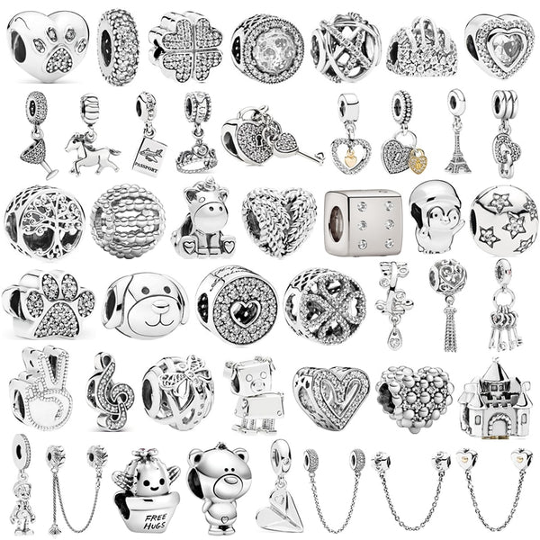 Silver Color Feather Love Safety Chain Crown Boy Pendant Fit Pandora Charms Bracelets DIY Women Original Beads Europe Jewelry