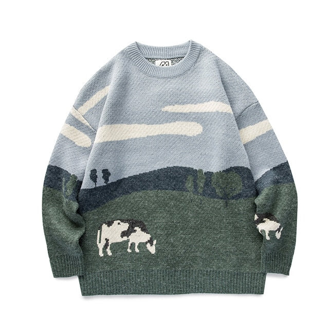 LAPPSTER-Youth Men Cows Vintage Winter Sweaters 2020 Pullover Mens O-Neck Korean Fashions Sweater Women Casual Harajuku Clothes