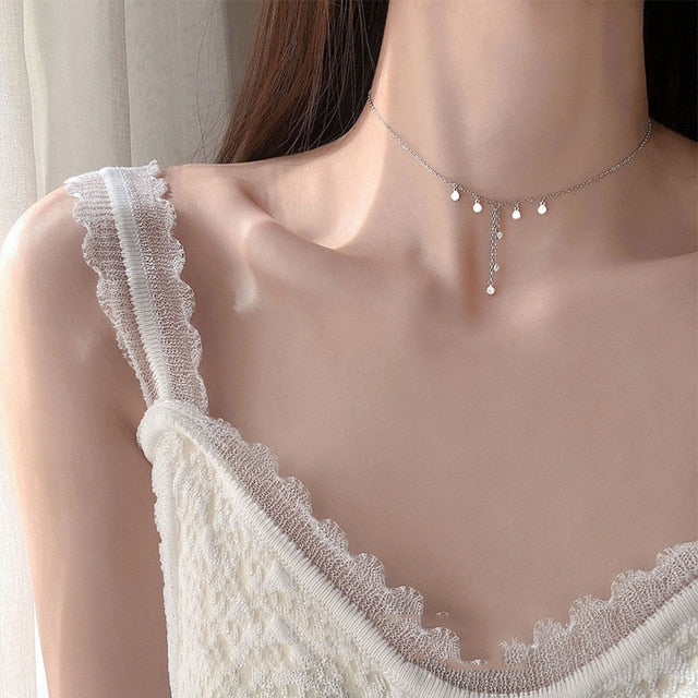 925 Sterling Silver Peach Heart Choker Necklace Clavicle Chain Short Choker Necklace For Women Fine Jewelry Brithday Gift