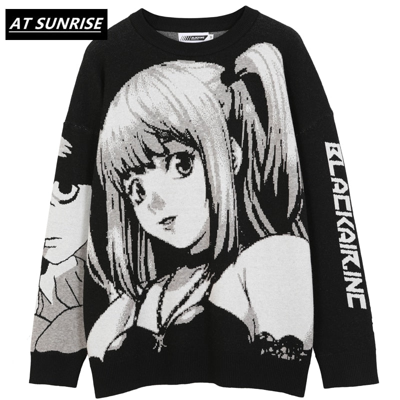 Mens Hip Hop Streetwear Harajuku Sweater Vintage Retro Japanese Style Anime Girl Knitted Sweater 2020 Autumn Cotton Pullover