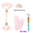 Rose Quartz Roller Face-lifting Massager Natural Jade Facial Massager Roller Slimming Jade Scraping Mask Brush Three-piece Set