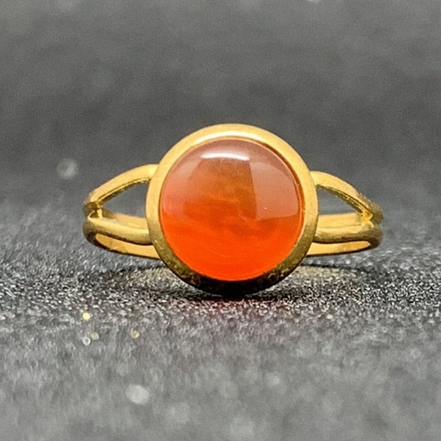 Momiji Natural Stone Open Ring for Women Handmade Bohemian Jewelry Gift Crystal Moonstone Tigereye Wedding Party Ring Adjustable