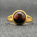 Momiji Natural Stone Open Ring for Women Handmade Bohemian Jewelry Gift Crystal Moonstone Tigereye Wedding Party Ring Adjustable