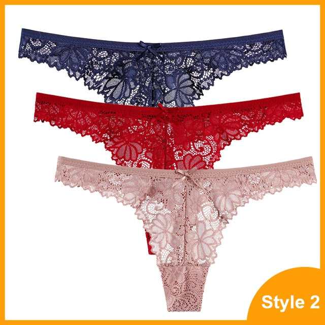 3 Pcs Panties Underwear Woman Lace Thong G String Sexy Briefs Lingerie Woman Thong T-back Lace Female Low Waist Women's Panties