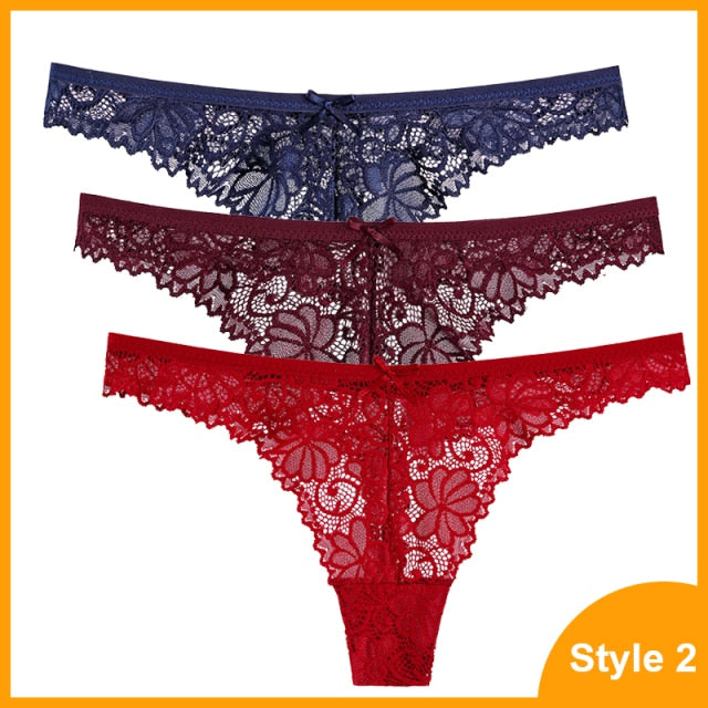 3 Pcs Panties Underwear Woman Lace Thong G String Sexy Briefs Lingerie Woman Thong T-back Lace Female Low Waist Women's Panties