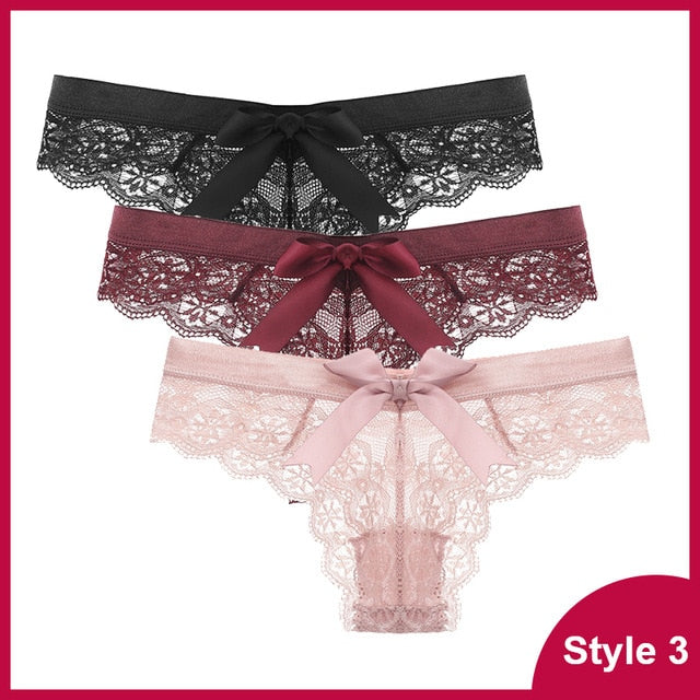 3 Pcs Panties Underwear Woman Lace Thong G String Sexy Briefs Lingerie Woman Thong T-back Lace Female Low Waist Women's Panties