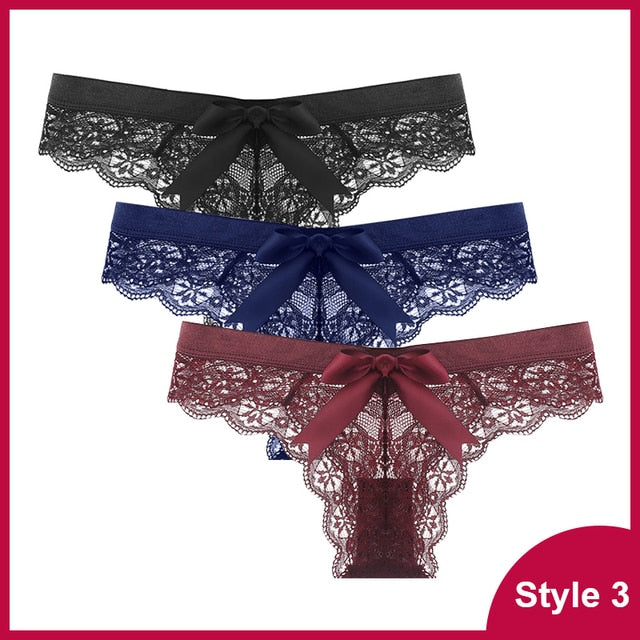 3 Pcs Panties Underwear Woman Lace Thong G String Sexy Briefs Lingerie Woman Thong T-back Lace Female Low Waist Women's Panties