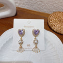 MENGJIQIAO New Korean Shiny Heart Crystal Drop Earrings For Women Fashion Shell Rhinestone Boucle D'oreille Party Jeweley Gift