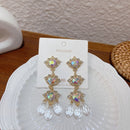 MENGJIQIAO New Korean Shiny Heart Crystal Drop Earrings For Women Fashion Shell Rhinestone Boucle D'oreille Party Jeweley Gift