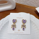 MENGJIQIAO New Korean Shiny Heart Crystal Drop Earrings For Women Fashion Shell Rhinestone Boucle D'oreille Party Jeweley Gift