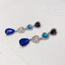 MENGJIQIAO New Korean Shiny Heart Crystal Drop Earrings For Women Fashion Shell Rhinestone Boucle D'oreille Party Jeweley Gift