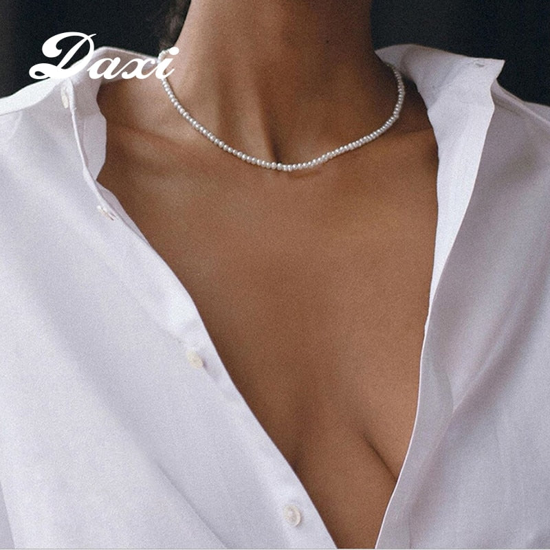 DAXI Beaded Choker Pearl Necklace For Women Gold Chain Necklaces Pendant Collar Chokers Chains Bead Necklace Womens Jewelry 2020