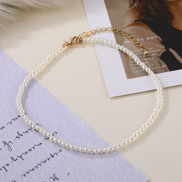 DAXI Beaded Choker Pearl Necklace For Women Gold Chain Necklaces Pendant Collar Chokers Chains Bead Necklace Womens Jewelry 2020