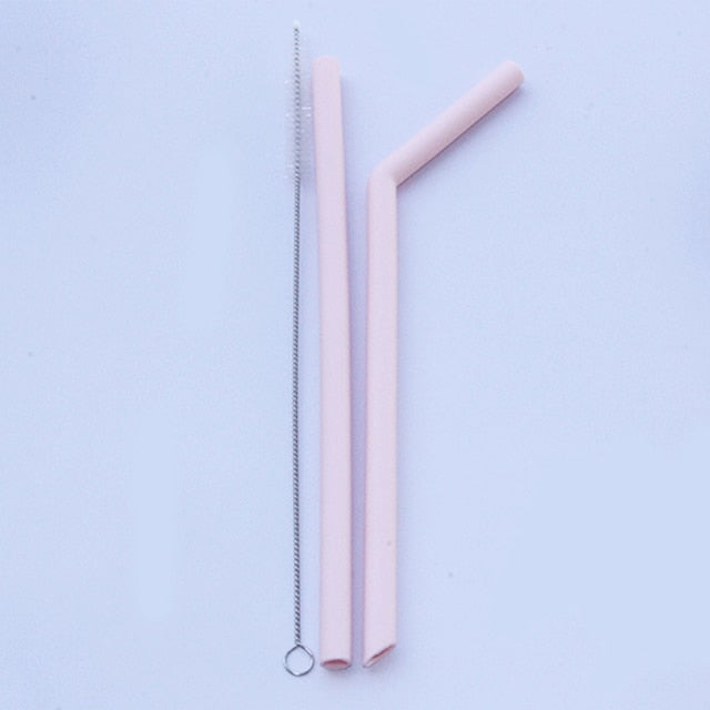 6 pcs Reusable Food Grade Silicone Straws Straight Bent Drinking Straw With Cleaning Brush Set Party Bar accessory
