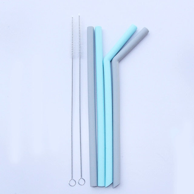 6 pcs Reusable Food Grade Silicone Straws Straight Bent Drinking Straw With Cleaning Brush Set Party Bar accessory