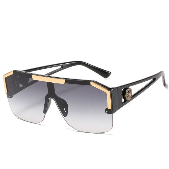 2020 Fashion Luxury Brand Oversized Square Sunglasses Men Women Vintage Metal Big Frame Semi-Rimless One Lens Sun Glasses UV400