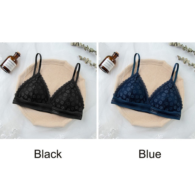 Women Lace Bra No Steel Ring Beauty Back Wrapped Chest Comfortable Daisy Brassiere Stretch Triangle Cup Padded Underwear 1/2Pcs