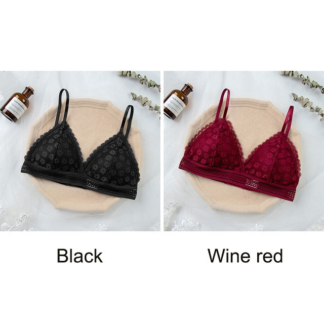 Women Lace Bra No Steel Ring Beauty Back Wrapped Chest Comfortable Daisy Brassiere Stretch Triangle Cup Padded Underwear 1/2Pcs