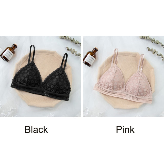 Women Lace Bra No Steel Ring Beauty Back Wrapped Chest Comfortable Daisy Brassiere Stretch Triangle Cup Padded Underwear 1/2Pcs