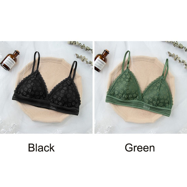 Women Lace Bra No Steel Ring Beauty Back Wrapped Chest Comfortable Daisy Brassiere Stretch Triangle Cup Padded Underwear 1/2Pcs