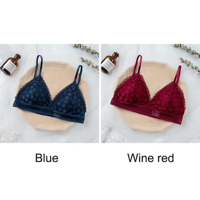Women Lace Bra No Steel Ring Beauty Back Wrapped Chest Comfortable Daisy Brassiere Stretch Triangle Cup Padded Underwear 1/2Pcs