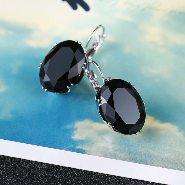 Hot Sell Oval Shape Crystal Earring 6 Colors Cubic Zirconia Stone Hoop Earrings For Women and Girls Fashion Party Jewelry