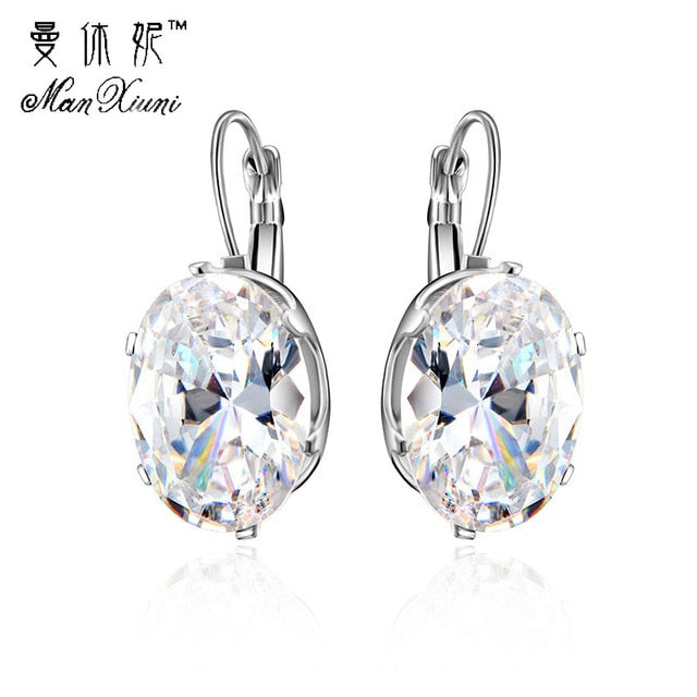 Hot Sell Oval Shape Crystal Earring 6 Colors Cubic Zirconia Stone Hoop Earrings For Women and Girls Fashion Party Jewelry