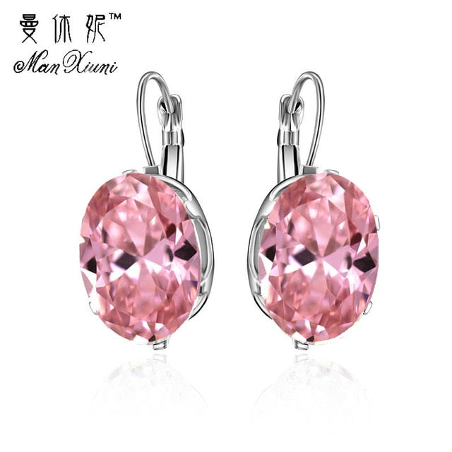 Hot Sell Oval Shape Crystal Earring 6 Colors Cubic Zirconia Stone Hoop Earrings For Women and Girls Fashion Party Jewelry