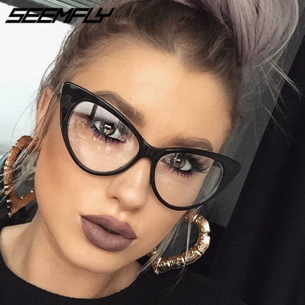 Seemfly New Sexy Cat Eye Glasses Women Transparent Eyewear Brand Designer Vintage Clear Eyeglasses Optical Frame Oculos