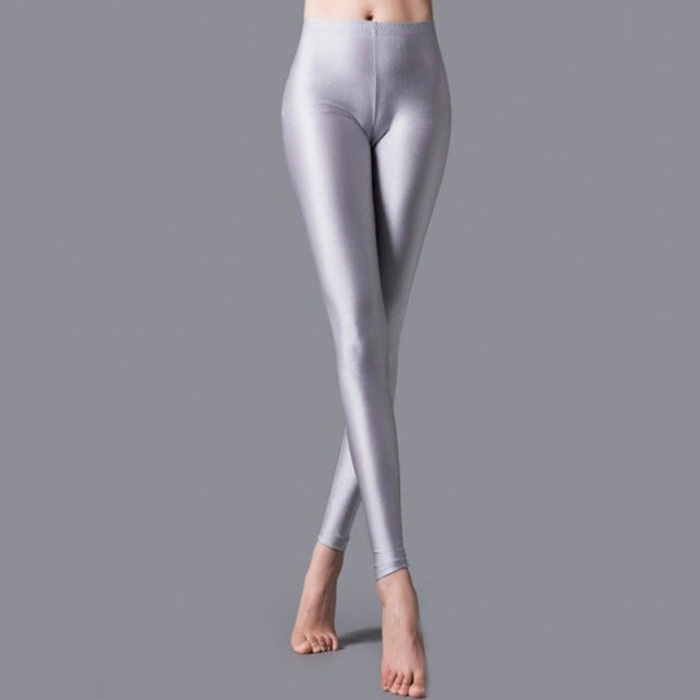 VIIANLES Neon Leggings Women Multiple Color Black Legging Skinny High Elastic Pants Casual Fluorescent Shiny Pant Leggings