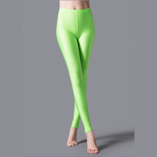 VIIANLES Neon Leggings Women Multiple Color Black Legging Skinny High Elastic Pants Casual Fluorescent Shiny Pant Leggings