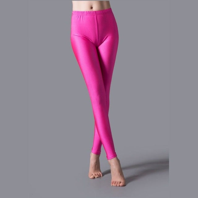 VIIANLES Neon Leggings Women Multiple Color Black Legging Skinny High Elastic Pants Casual Fluorescent Shiny Pant Leggings