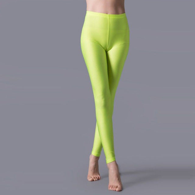 VIIANLES Neon Leggings Women Multiple Color Black Legging Skinny High Elastic Pants Casual Fluorescent Shiny Pant Leggings