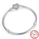 Original 925 Sterling Silver Snake Chain Bracelet Secure Heart Clasp Beads Charms Bracelet For Women DIY Jewelry Making