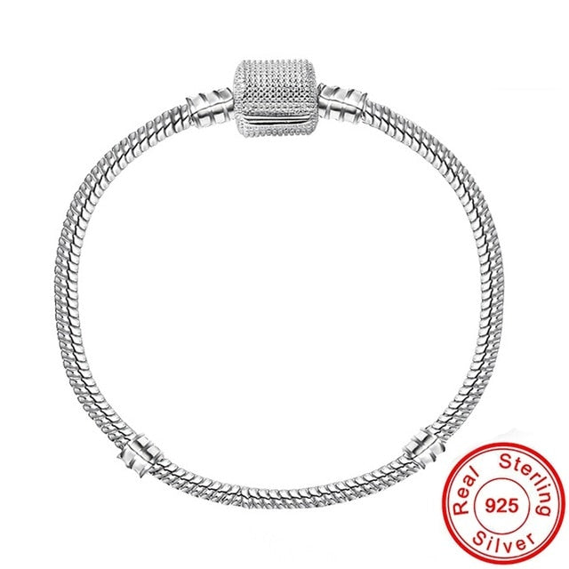 Original 925 Sterling Silver Snake Chain Bracelet Secure Heart Clasp Beads Charms Bracelet For Women DIY Jewelry Making