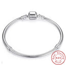 Original 925 Sterling Silver Snake Chain Bracelet Secure Heart Clasp Beads Charms Bracelet For Women DIY Jewelry Making