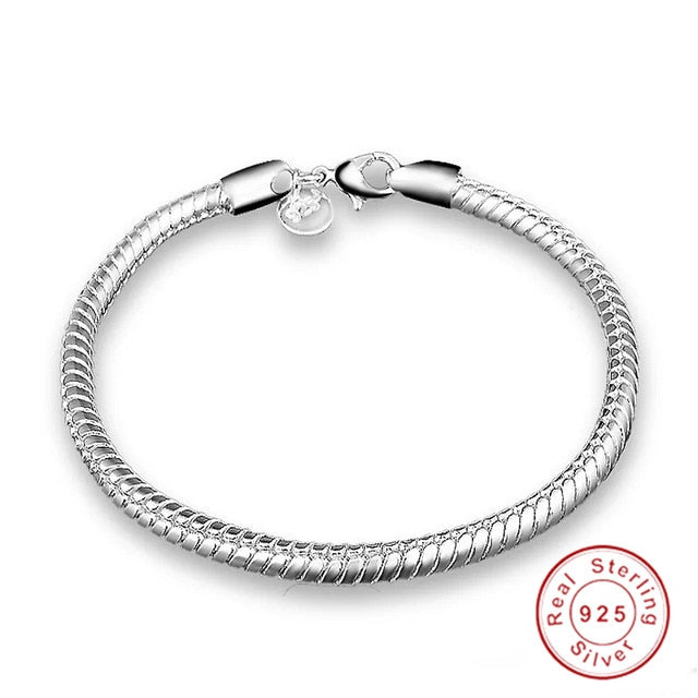 Original 925 Sterling Silver Snake Chain Bracelet Secure Heart Clasp Beads Charms Bracelet For Women DIY Jewelry Making