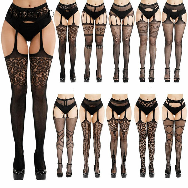 Hot Sale Erotic Stockings With Garter Belt For Women Fishnet Pantyhose Plus Size Thigh High Socks Sexy Lingerie
