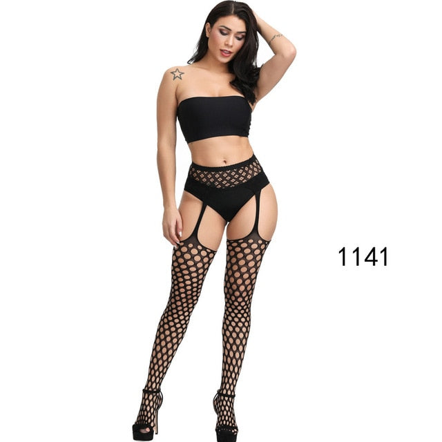 Hot Sale Erotic Stockings With Garter Belt For Women Fishnet Pantyhose Plus Size Thigh High Socks Sexy Lingerie