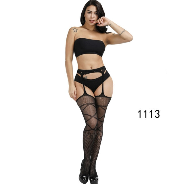 Hot Sale Erotic Stockings With Garter Belt For Women Fishnet Pantyhose Plus Size Thigh High Socks Sexy Lingerie