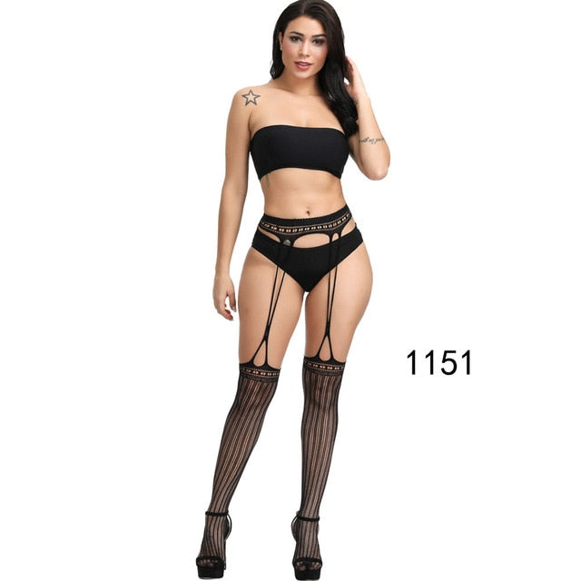 Hot Sale Erotic Stockings With Garter Belt For Women Fishnet Pantyhose Plus Size Thigh High Socks Sexy Lingerie