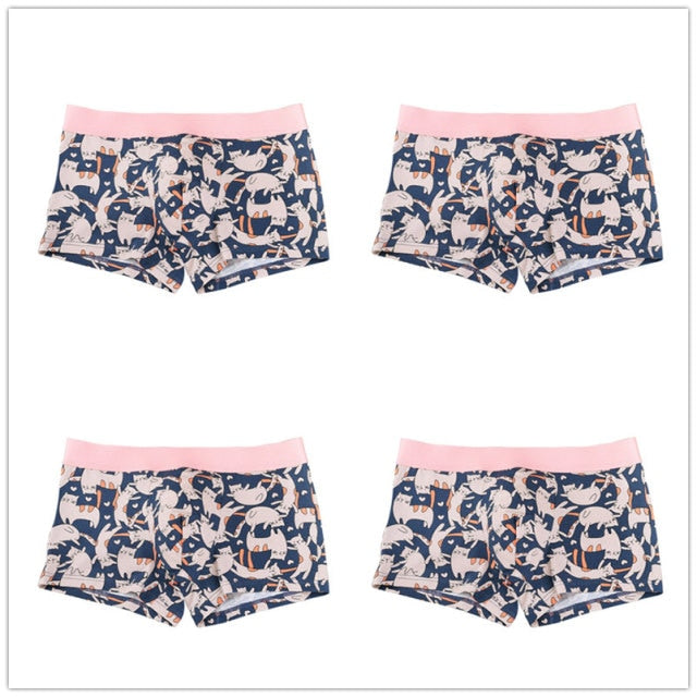 4pcs/lot Mens Underwear Boxers Cotton Fashion Printed Men Underpants Boxer Shorts Male Panties Pouch Vetement Homme