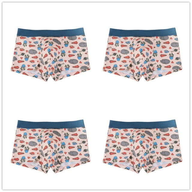 4pcs/lot Mens Underwear Boxers Cotton Fashion Printed Men Underpants Boxer Shorts Male Panties Pouch Vetement Homme