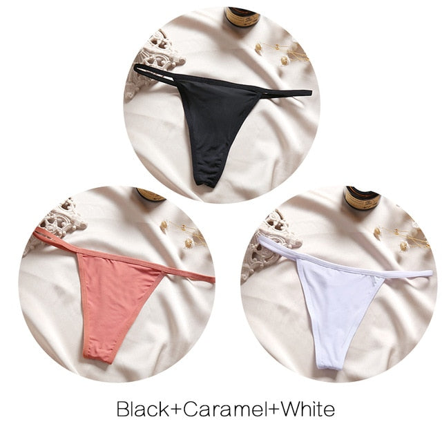 FINETOO M-XL Cotton Bikini Panties T-back Thong Sexy Low Waist Women Underwear Cotton G-String Underpants Femlae Lingerie 3Pcs